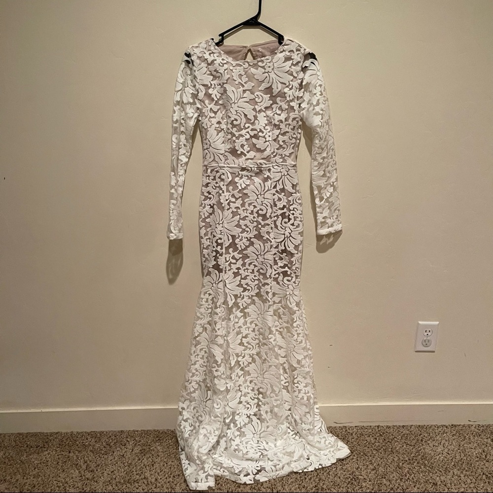 Missguided bridal white long sleeve open back long - Picture 3 of 8